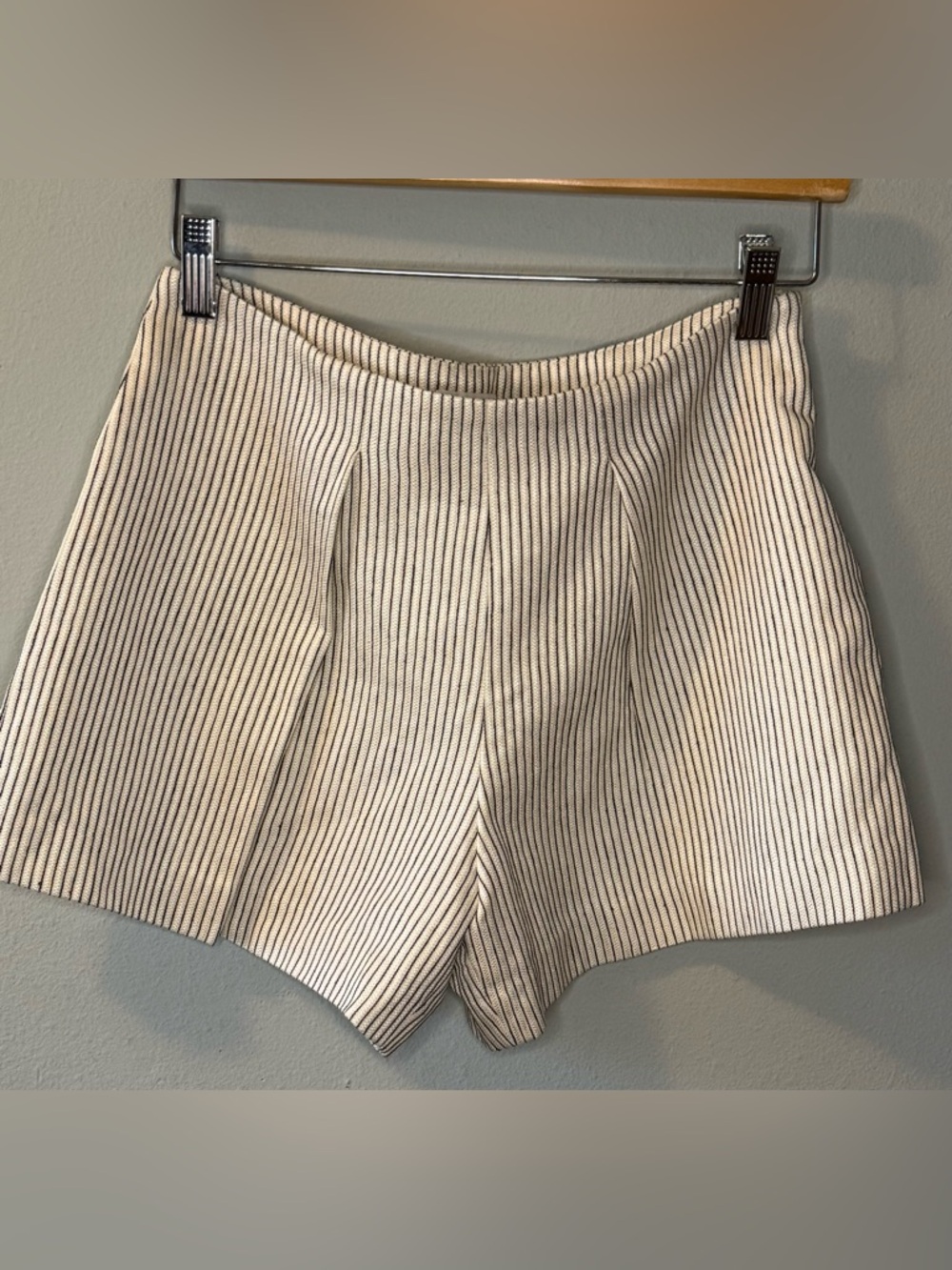 High-Waist Cream Pinstripe Women's Shorts